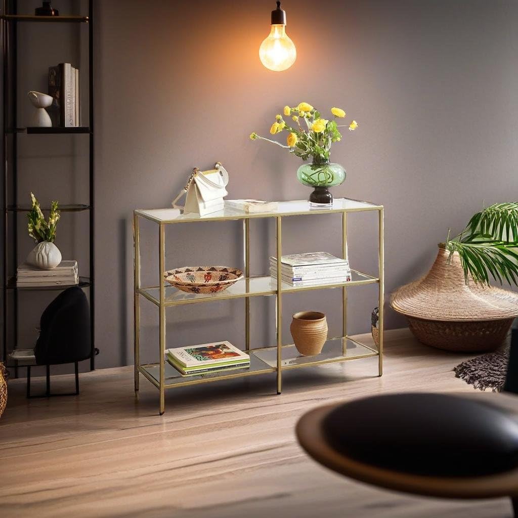 INDOORIST Glass Console Table with Metal Frame - Gold