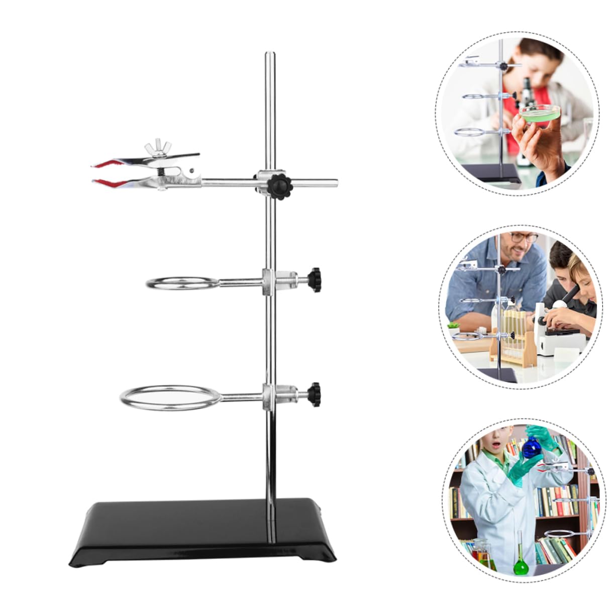 Support de Laboratoire en Fer pour Chimie, Base Stable et Montage Facile | Usage pour Enseignement Expérimental et Réactions Chimiques, Compatible Lampe à Alcool, Structure Métallique