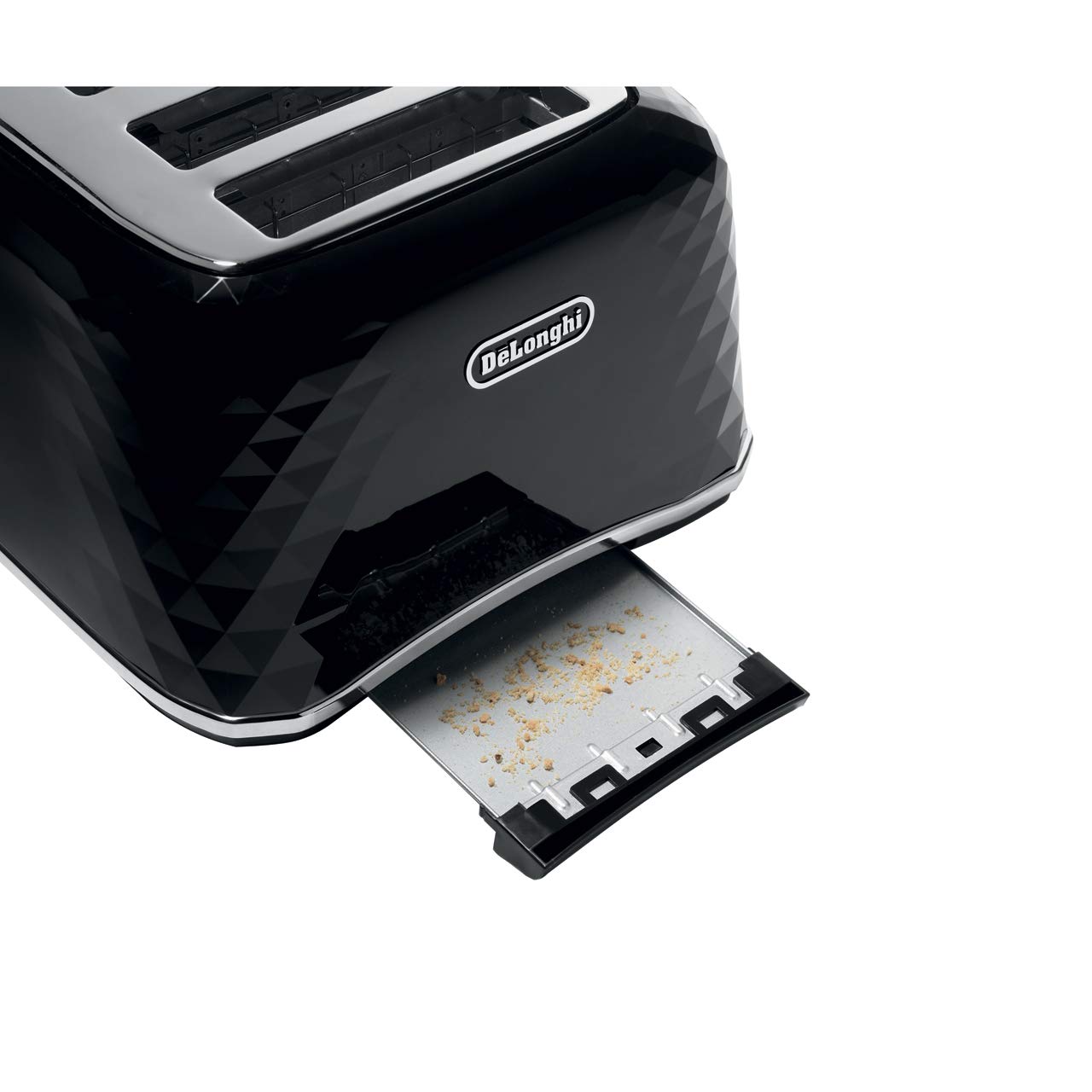De'Longhi Brilliante Tostadora de 4 ranuras, recalentamiento, descongelación y 6 ajustes de bronceado, bandeja de migas extraíble, CTJ4003W, color blanco tostadora negro negro