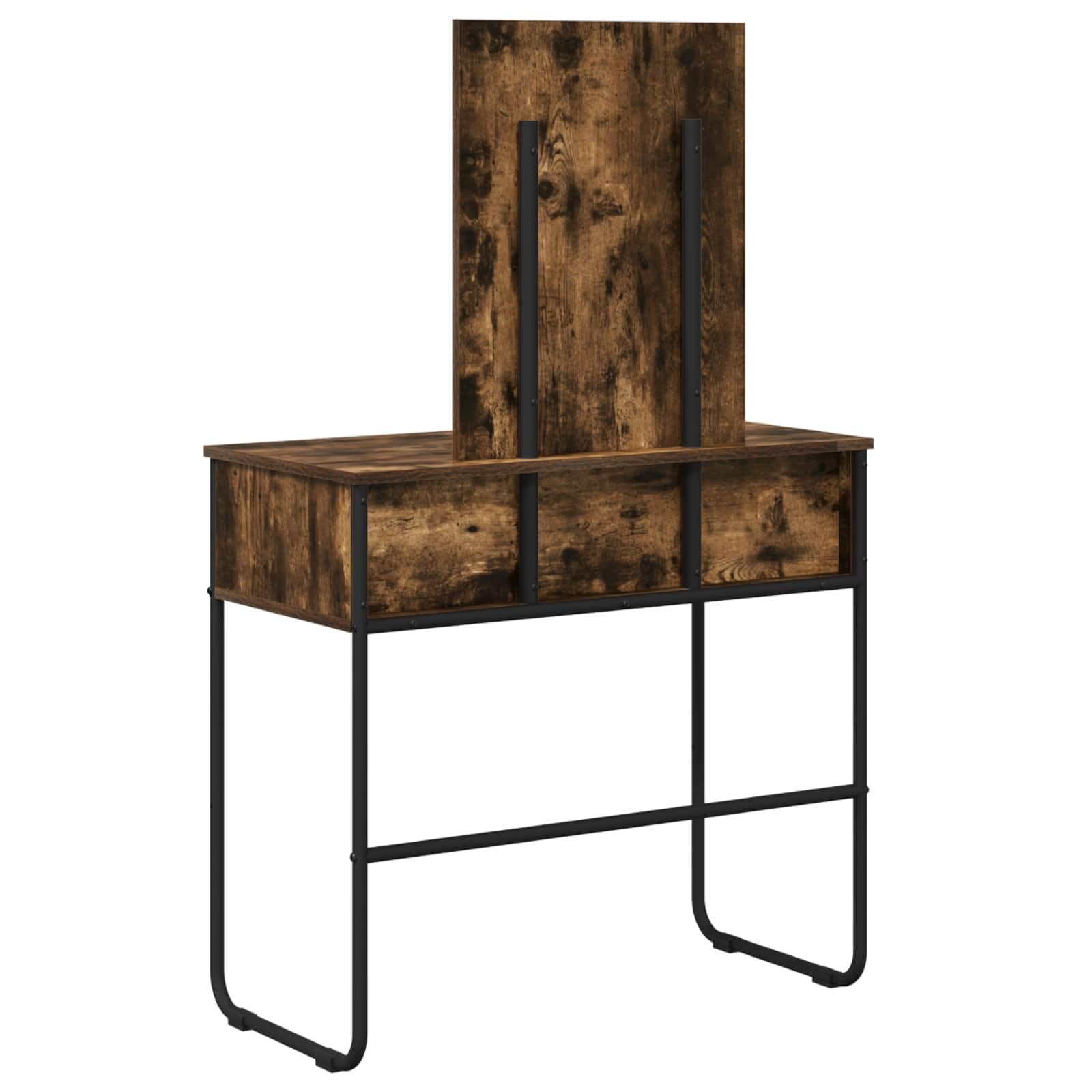 Schminktisch Geräucherte Eiche 81 x 40 x 131 cm Holzwerkstoff mit verzinktem Stahlrahmen Flachspiegel und Stauraum für Schlafzimmer Jugenzimmer Mädchen Makeup Organizer und Ablage