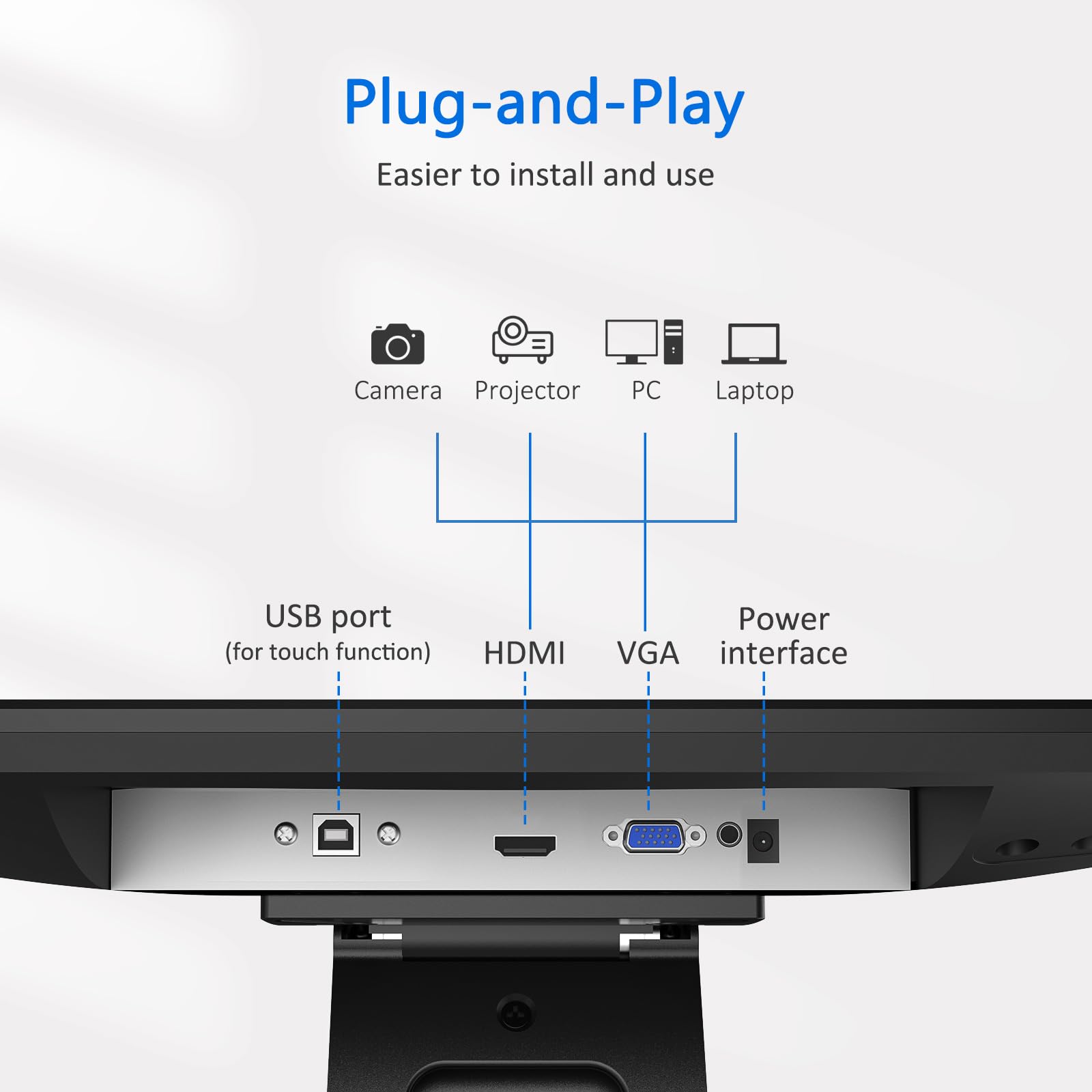 Monitor POS con Pantalla táctil de 15.6 Pulgadas, Pantalla IPS FHD de 1920 × 1080, táctil capacitiva de 10 Puntos, con Entrada HDMI/VGA, Soporte de Metal Resistente para Restaurante, Bar