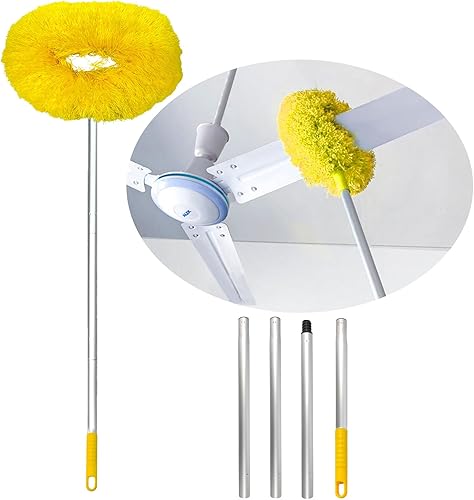 Limpiador de ventilador de techo con poste de extensión, plumero de techo alto, limpiador de aspas de ventilador de techo de microfibra, extraíble y