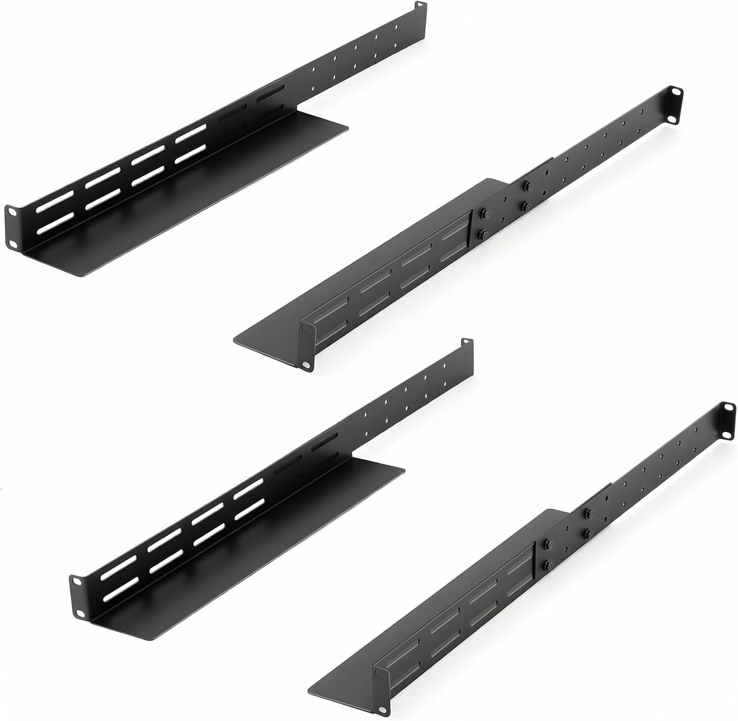 Shimeyao 2 Set 1U Rack Mount Rails Universal 4 Post Server Rack Rail Shelf 16-29 Inch Adjustable Depth 120-44 lb Capacity for 1U Server Shelf Computer Cabinets Network Equipment IT Accessories