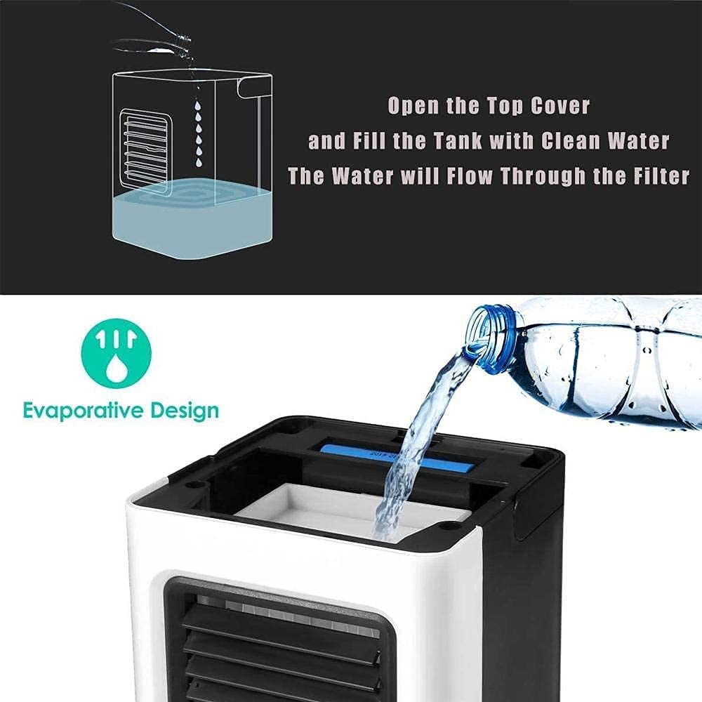 Chłodnica powietrza do domowego biura chłodziarek wyparnych przenośna chłodziarka wyparna, mini klimatyzator 3 w 1, nawilżacz/oczyszczacz, wentylator biurkowy USB, kompaktowa chłodnica powietrza ze