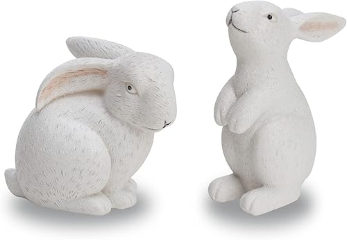 DN DECONATION Figuritas de conejo de Pascua, decoraciones de conejo de primavera (conejo blanco grande, 2 piezas)