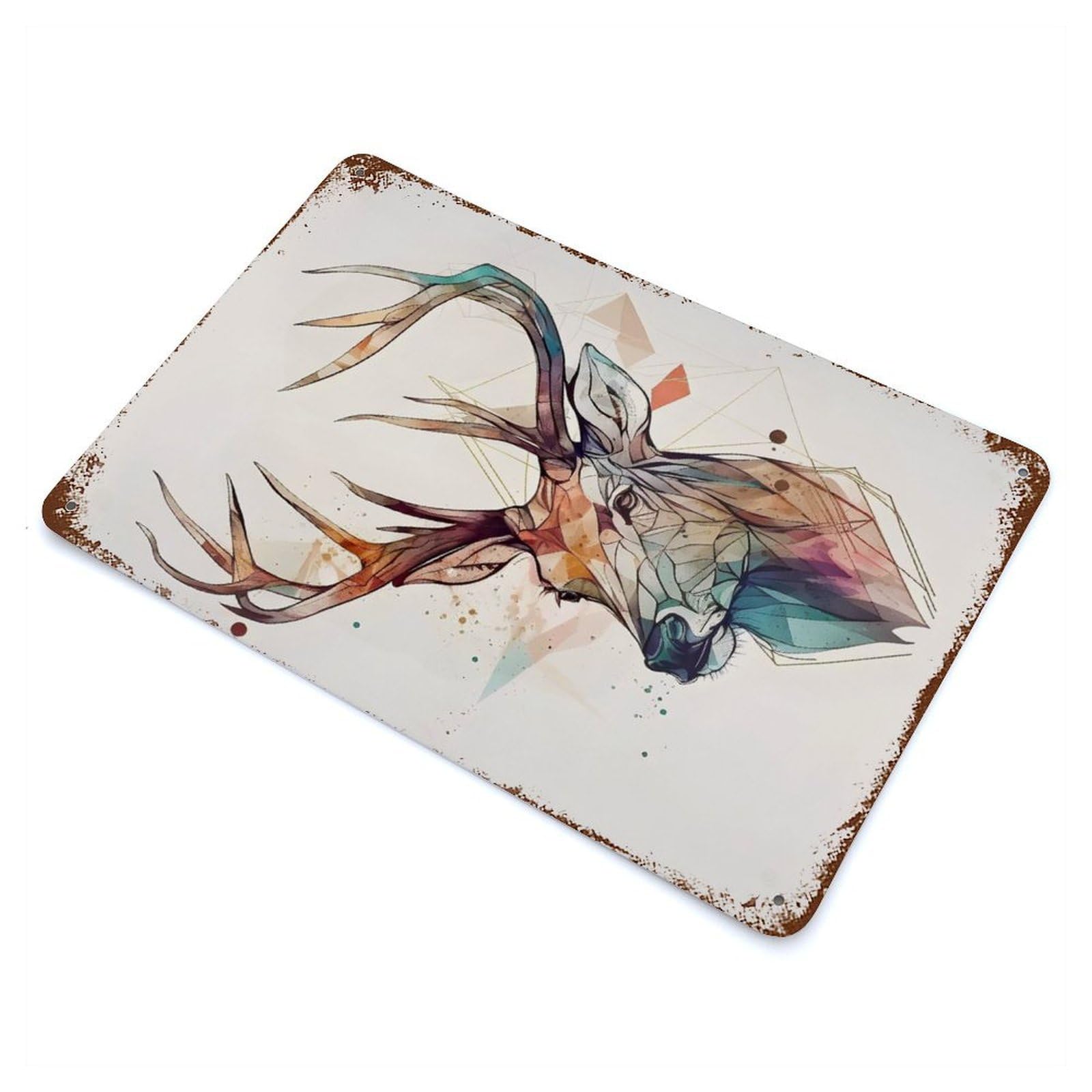 Aged Metal Wall Plaque with Deer Head Design 11.8"x7.9", for Cafe, Home Bar And Lounge Decor, Novelty Wall Decor