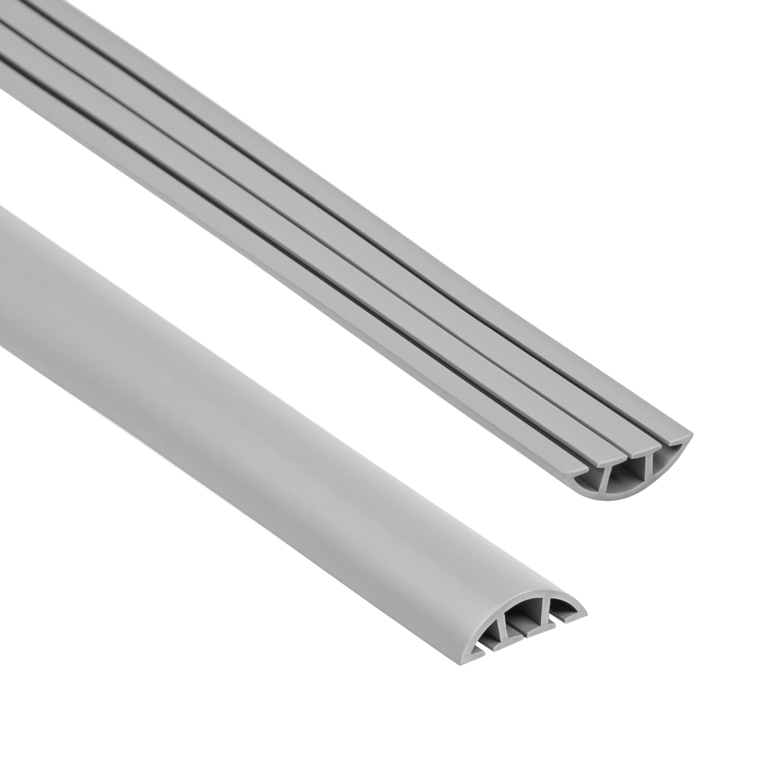 Quest Canaleta para Cables, Pasacables de Suelo de PVC - Ancho 40 mm - Guía de Cables para el Suelo, Protección Antitropiezos - Cubrecables con 3 Canales, Protector de Cables - Gris
