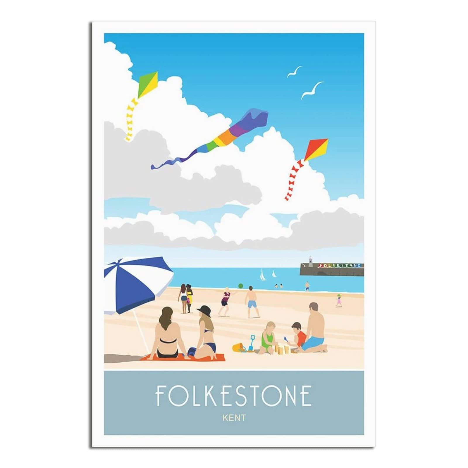 Uejd Unframe-Style Vintage Folkestone Beach Kent Travel Poster Decorative Posters Modern Bedroom Canvas Art Poster Picture Painting Posters Wall Decor Art Gift