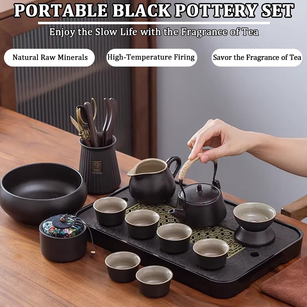 Miniaturowy zestaw do ceremonii parzenia herbaty, przenośny porcelanowy czajniczek, wielofunkcyjna torebka do herbaty, azjatycki zestaw do herbaty dla dorosłych z tacką na wodę,E