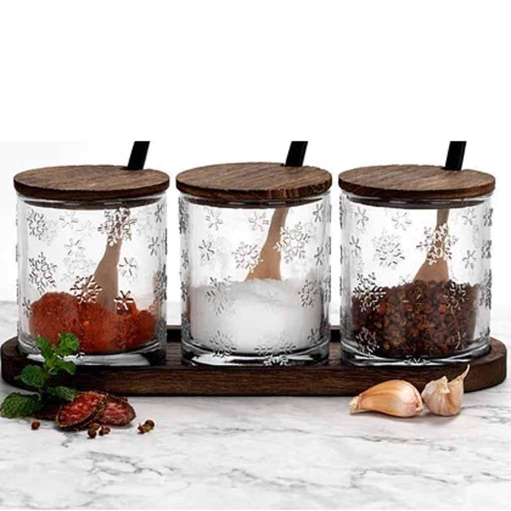 IANSHFKN Set Glass Seasoning Jar Salt Sugar Bowl Kitchen Box Bottle Home Accessories 3Pcs