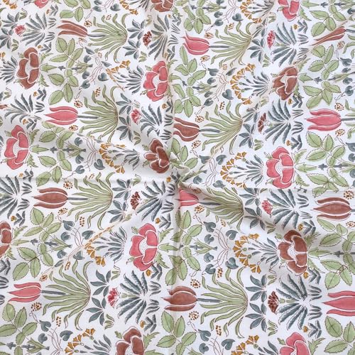 Image of TOAI Hand Block Printed Jaipuri Bedsheet | Bed Sheet Flatsheet | Pure Cotton | Single Bed Size 60 inchx90 inch | 300 TC Bedsheets | Includes 1 Pillow Cover |Spring Floral (Multicolour Floral)