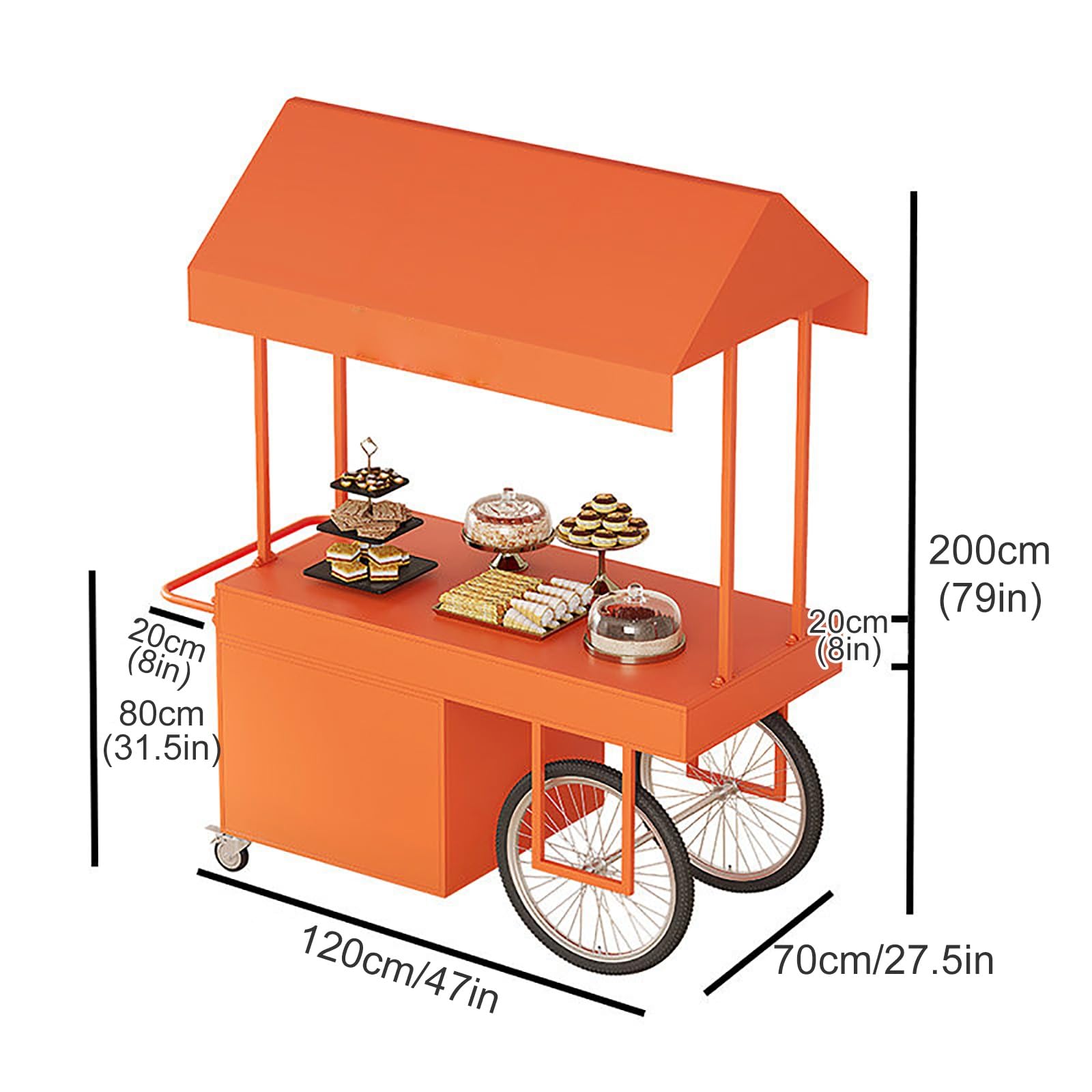 Puesto Ambulante con Toldo, Carrito de Venta para Mercadillo, Stand de Venta con Ruedas, Puesto para Exterior con Almacenaje(Red,120x70cm/47x27.5in)