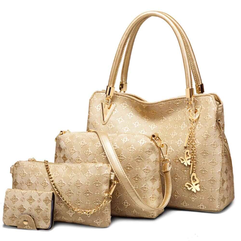FiveloveTwo Women PU Ladies Handbag Purse Tote Satchel Shoulder Bag Tassel Print Top Handle Bag Clutch Card Holder