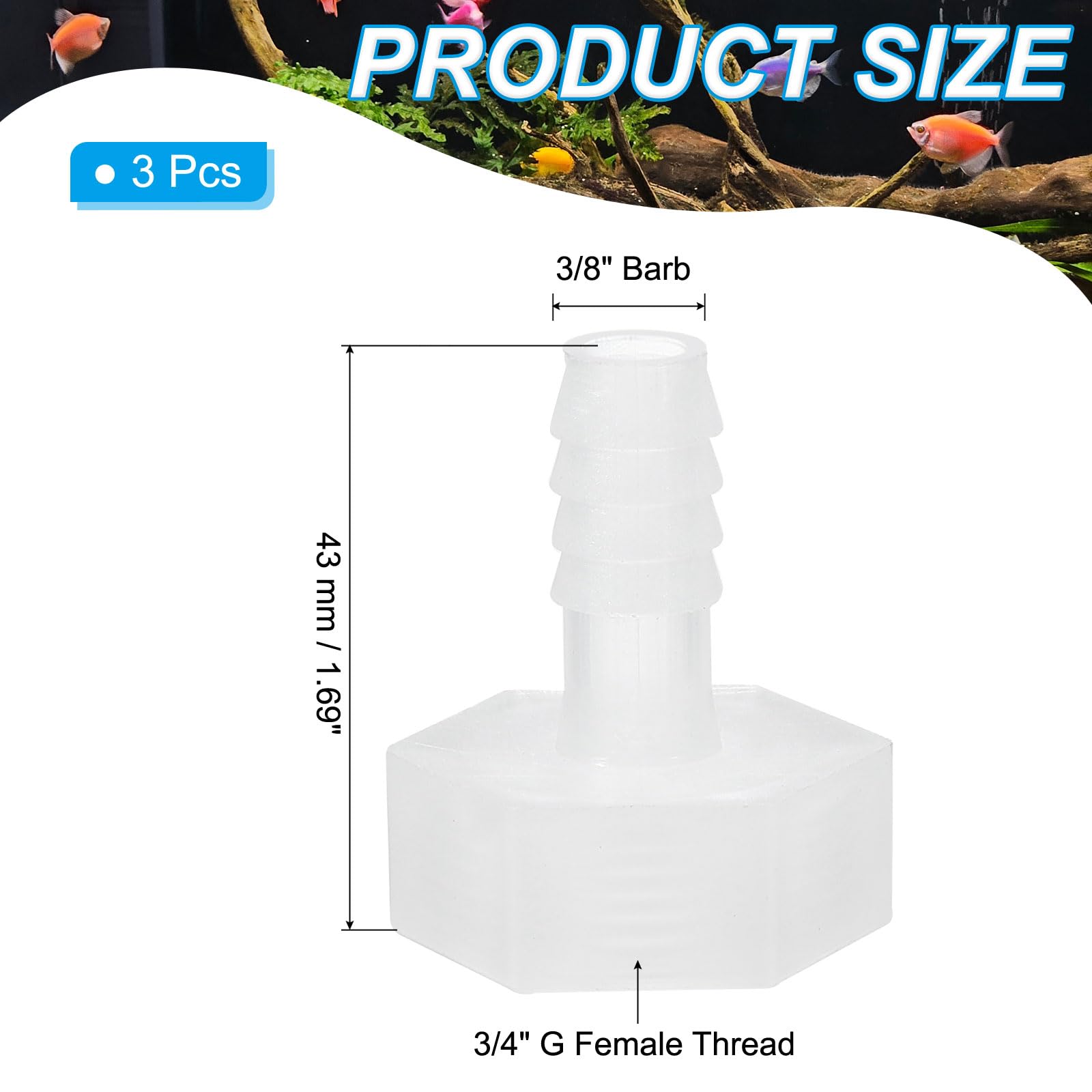 PATIKIL 3Pz Raccordi per Tubo Flessibile in Plastica, Attacco da 3/8" x Filettatura Femmina da 3/4" G per Acqua, Aria, Gas