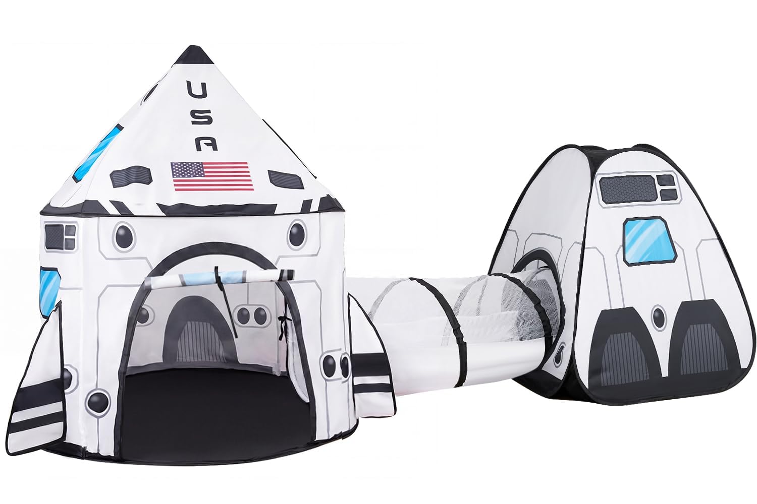 Photo 1 of JOYIN White Rocket Ship Pop up Play Tent with Tunnel and Playhouse Kids Indoor Outdoor Spaceship Tent Set