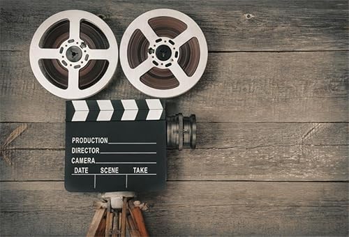 AOFOTO Cámara de película antigua de 7 x 5 pies sobre fondo de tablero de madera, película vintage, película, fotografía, telón de fondo, carrete de