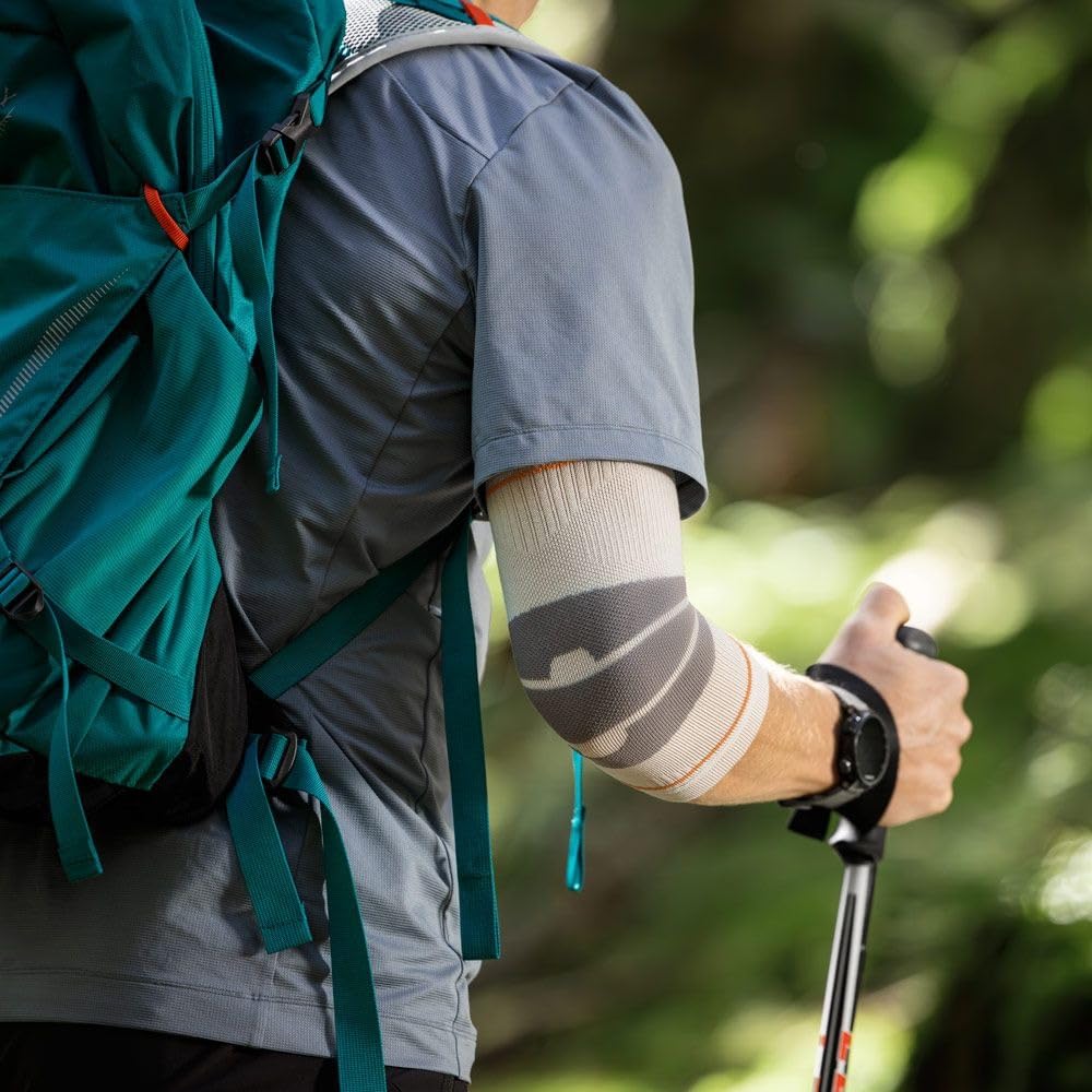 BAUERFEIND Codera de compresión al aire libre, 1 codera unisex con lana de merino, portátil a la derecha e izquierda para practicar deporte o senderismo