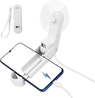 RIIEYOCA piccolo ventilatore con supporto per cellulare, mini ventilatore pieghevole, ventola di ricarica USB, adatto per lo shopping, i viaggi, l'aria aperta, il campeggio (bianco)