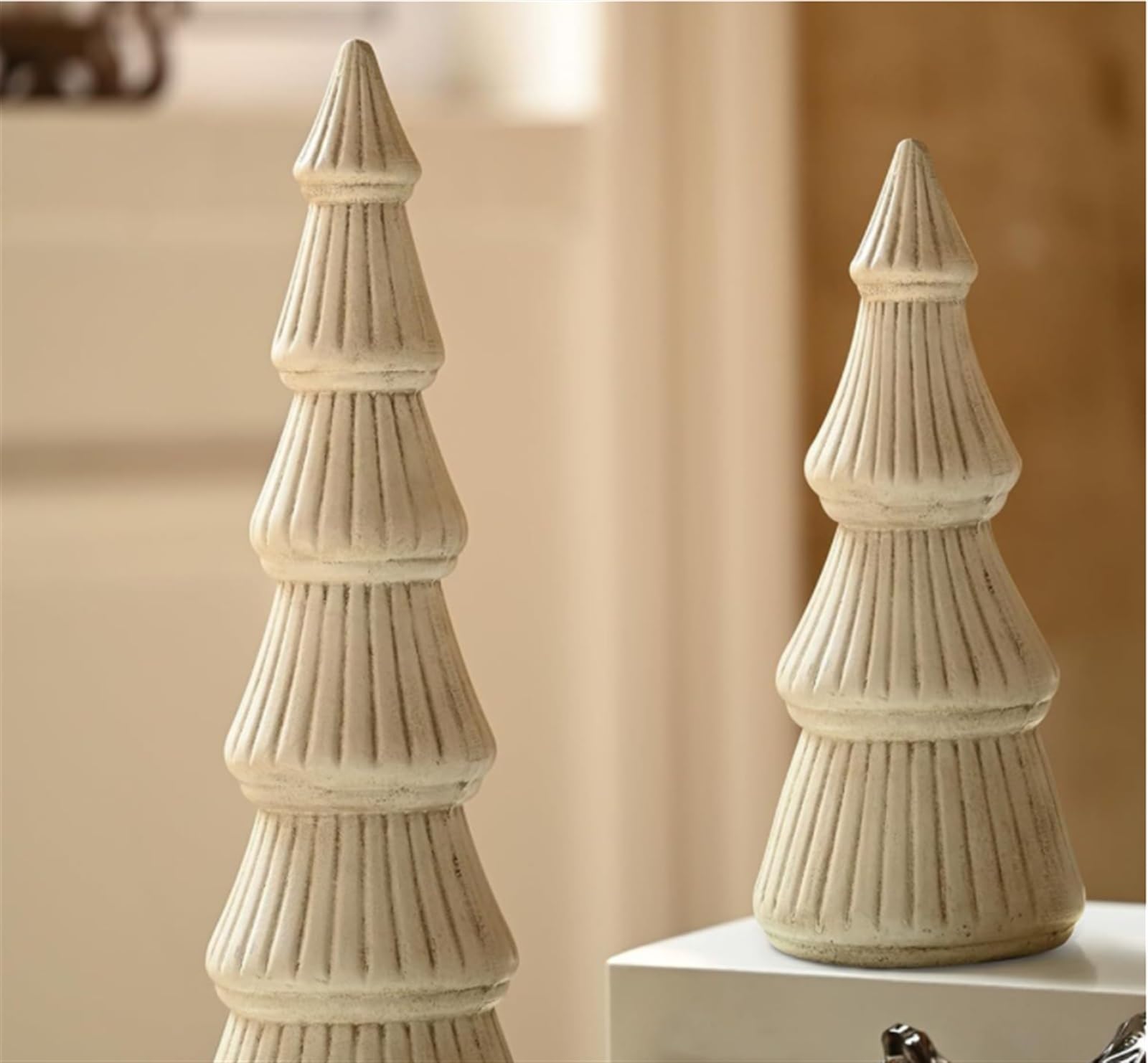 Choinka Sztuczna Drewniana Choinka, Statua Drzewa Na Blacie Drewniana Ozdoba Na Środek Biurka Home Decor Dekoracja Bożonarodzeniowa(White,20cm)