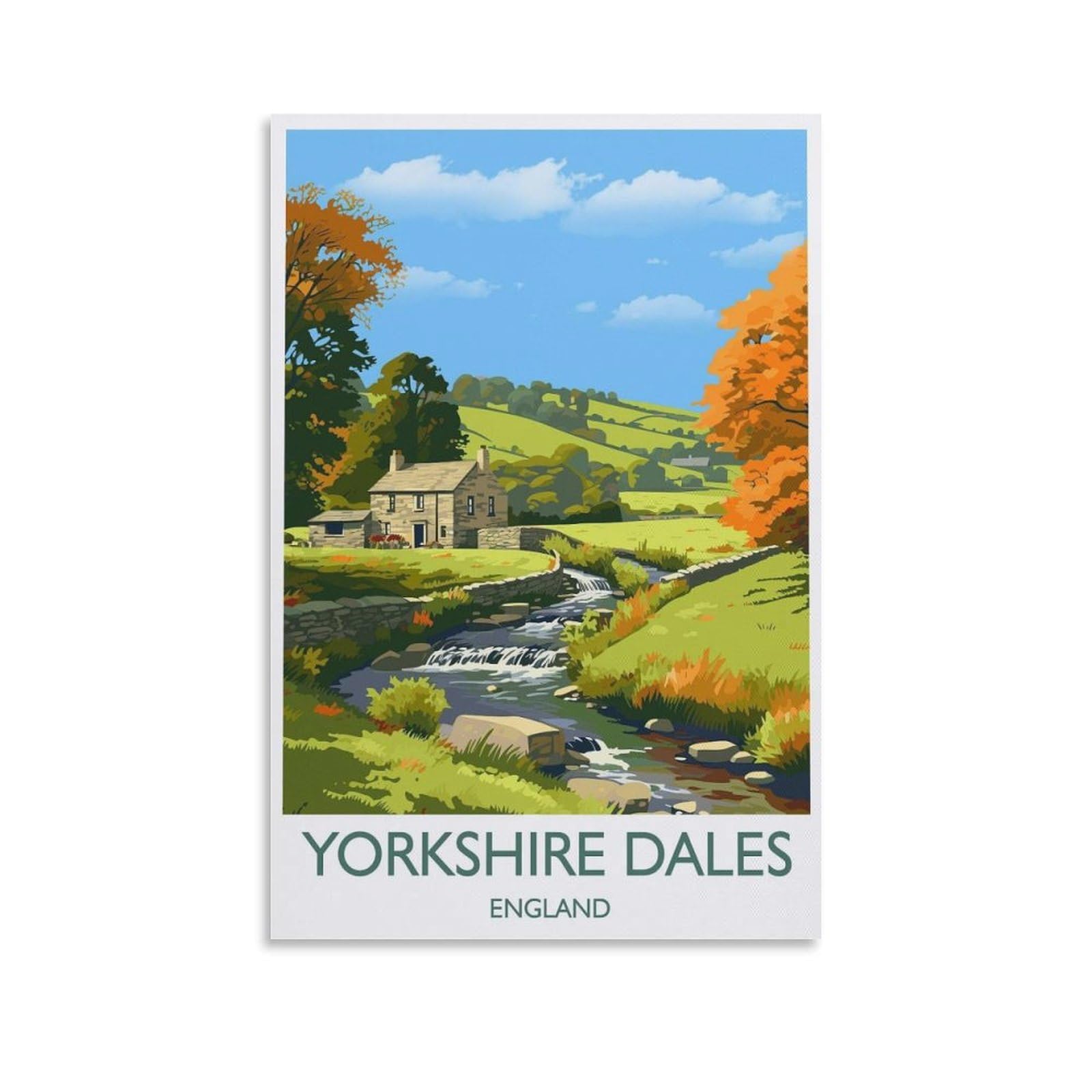 Gqvcjsw Travel Poster Of Yorkshire Dales, England Canvas Poster Bedroom Decor Landscape Office Room Decor Gift 12X18inch(30X45cm)