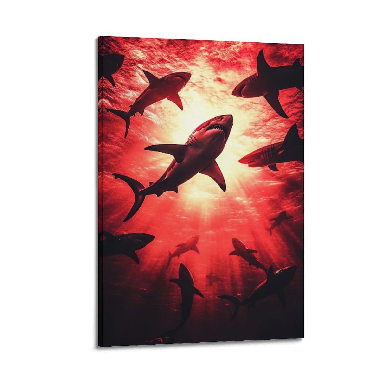 ZSZWHJ Animal Poster Sharks in The Red Sea Poster Decorative Painting Canvas Wall Posters And Art Picture Print Modern Family Bedroom Decor Posters 12x18inch(30x45cm)