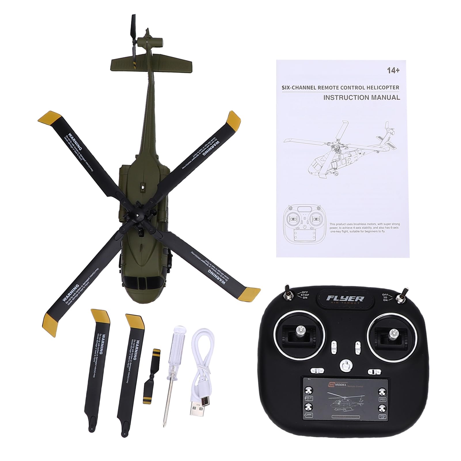 Dodoore Elicottero, RC Elicottero 6 canali con postura, motore brushless, elicottero di volo più lungo (verde)