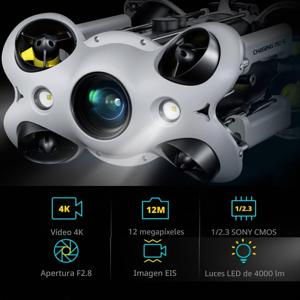 Robot ROV submarino M2 S avanzado de 200M con brazo y faro, dron submarino con cámara 4K y batería de 200Wh para buceo