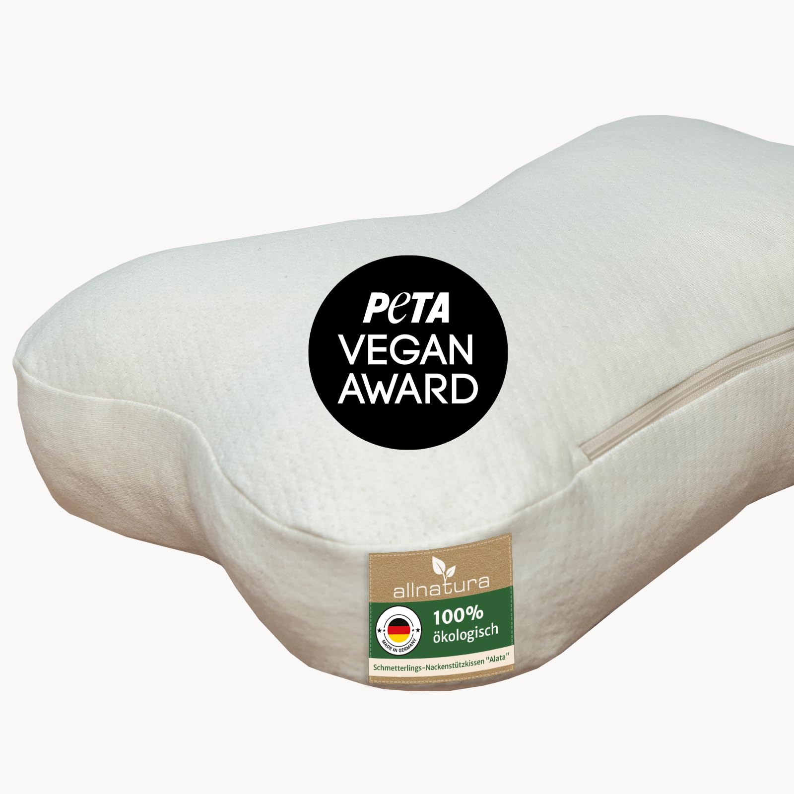 allnatura Schmetterlingskissen-Nackenstützkissen Alata – ergonomisches Butterfly Kissen mit Naturlatex-Flocken – individuell anpassbar & atmungsaktiv – mit waschbarem Bio-Bezug – Made in Germany