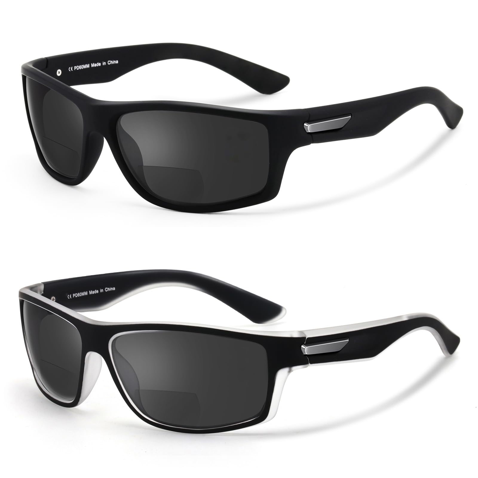 Photo 1 of Missfive 2-Pack Mens Ultimate Bifocal Sunglasses with Readers Built In Sporty Upgraded Wrap Frame, UV400 Protection Driving & Reading Glasses for Outdoor +2.0