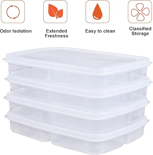 Miniatura 3 de Paquete de 4 recipientes de carne de delicatessen para refrigerador con tapas, 4 compartimentos, lonchera Bento, recipientes para refrigerios,