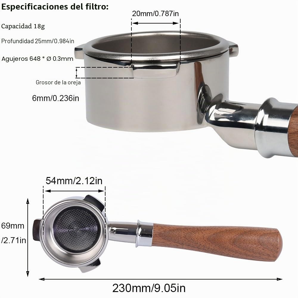 CAPFEI Portafiltro sin fondo, 54 mm, compatible con Sage/Breville Barista Express, Pro, Touch e Impress | Hebilla en T Mango de nogal