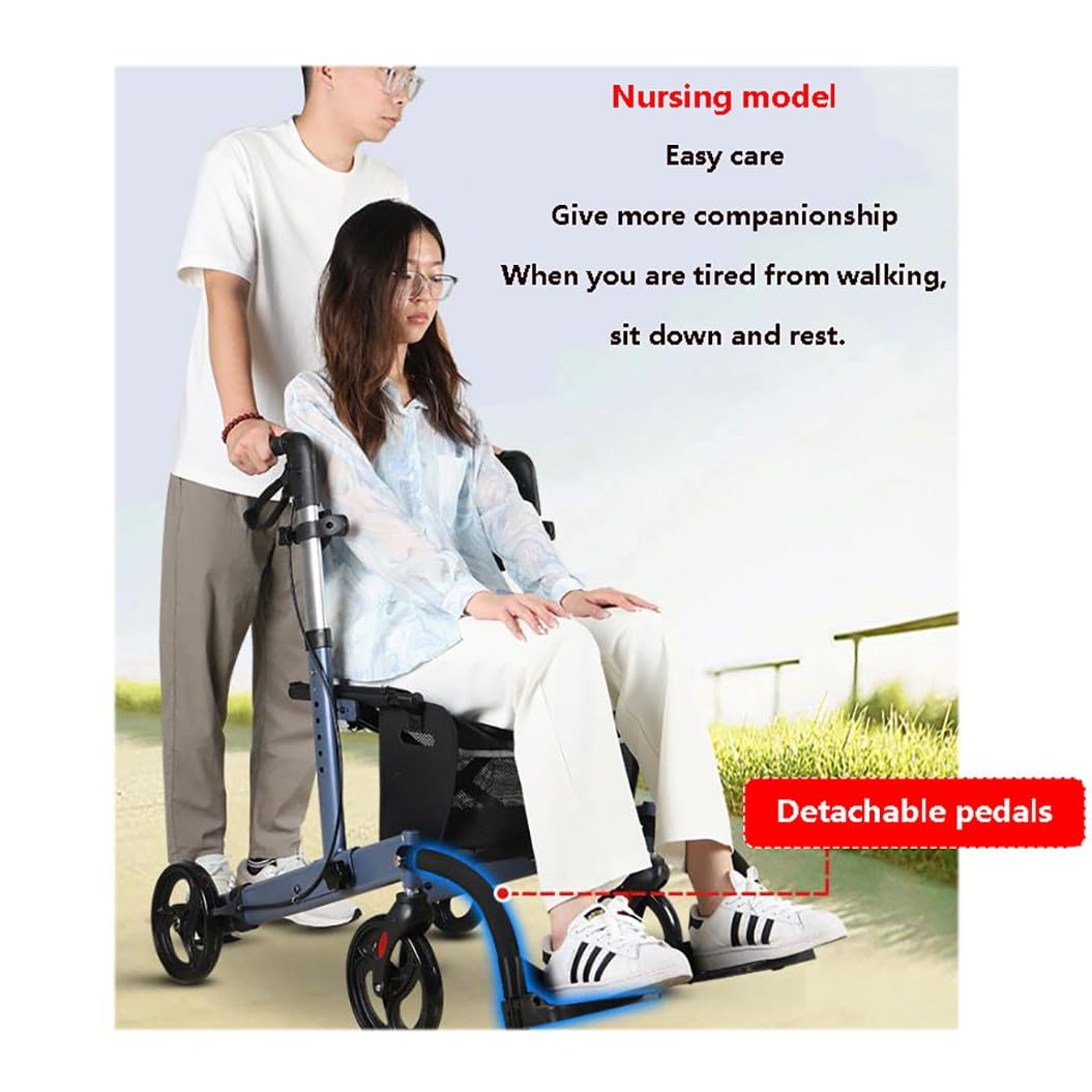 andador para exteriores,Andadores para Ancianos 4 Ruedas con Asiento,Andador para ancianos de aluminio plegable,Con pedal,con Frenos de Maneta A