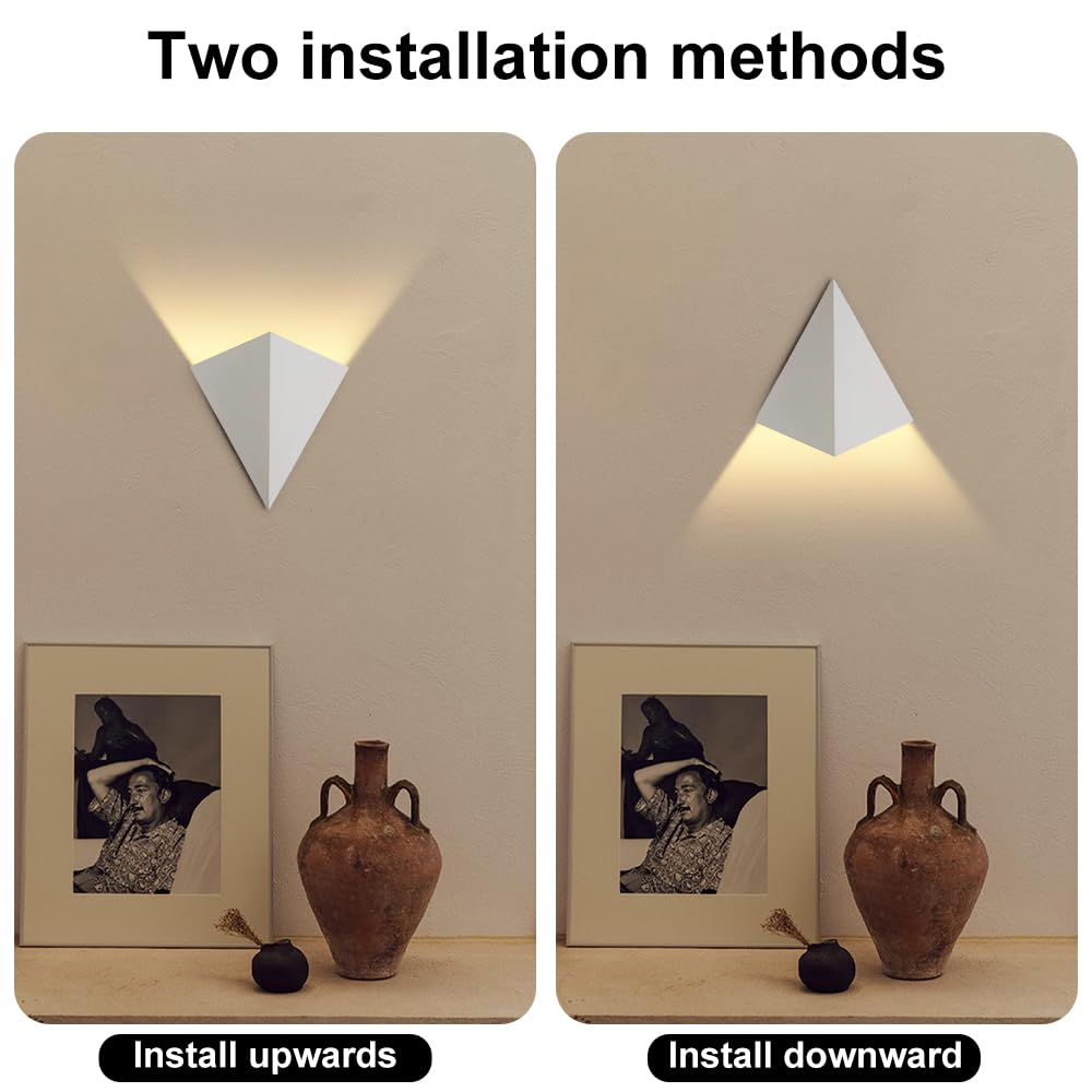 Lampa ścienna w kształcie wachlarza, biała metalowa lampa, lampka nocna, żarówki LED 7 W - geometryczne oświetlenie 3000 K do sypialni, salonu, przedpokoju