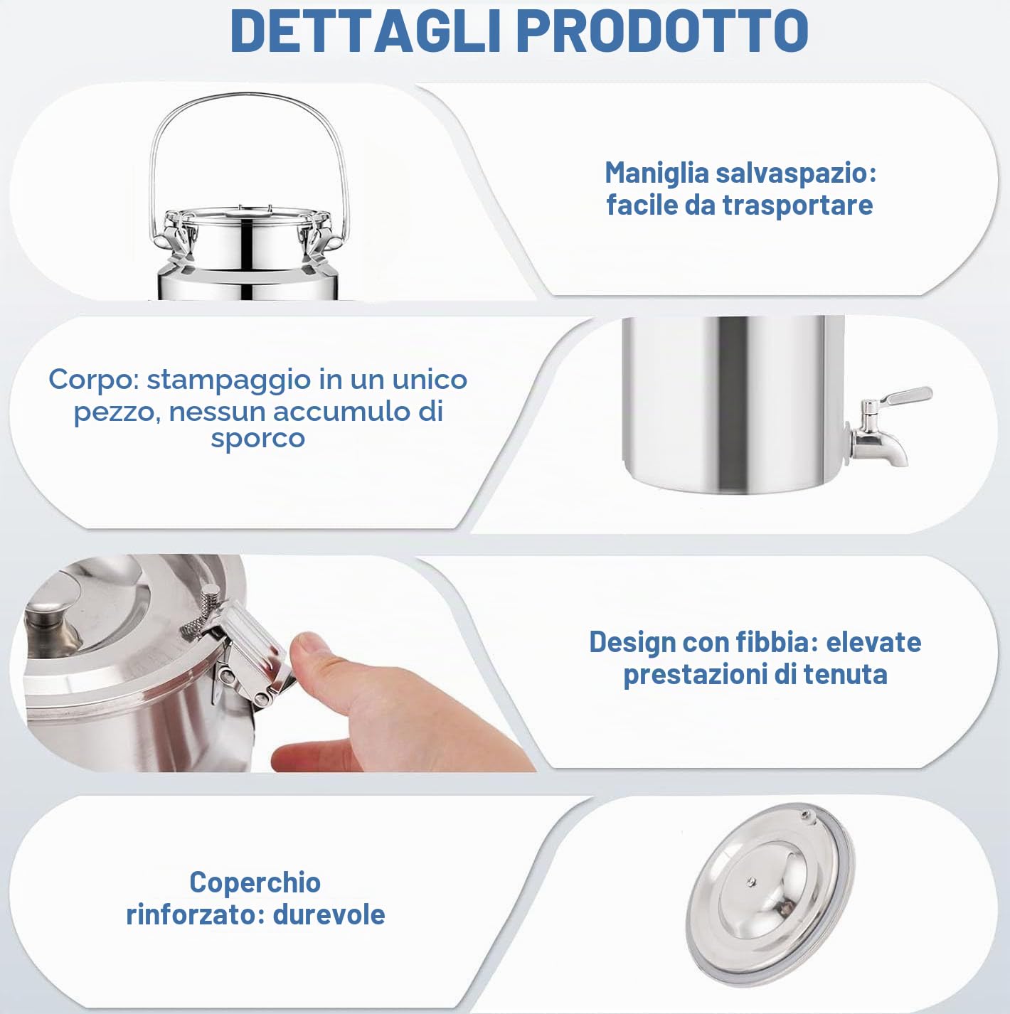 201 Bidone Acciaio Inox Litri per Olio con Rubinetto,lattina in Acciaio Inossidabile Contenitori Acciaio Inox per Olio di Oliva Recipiente Caraffa per Il Trasporto di Latte KKL(Capacity,10L)
