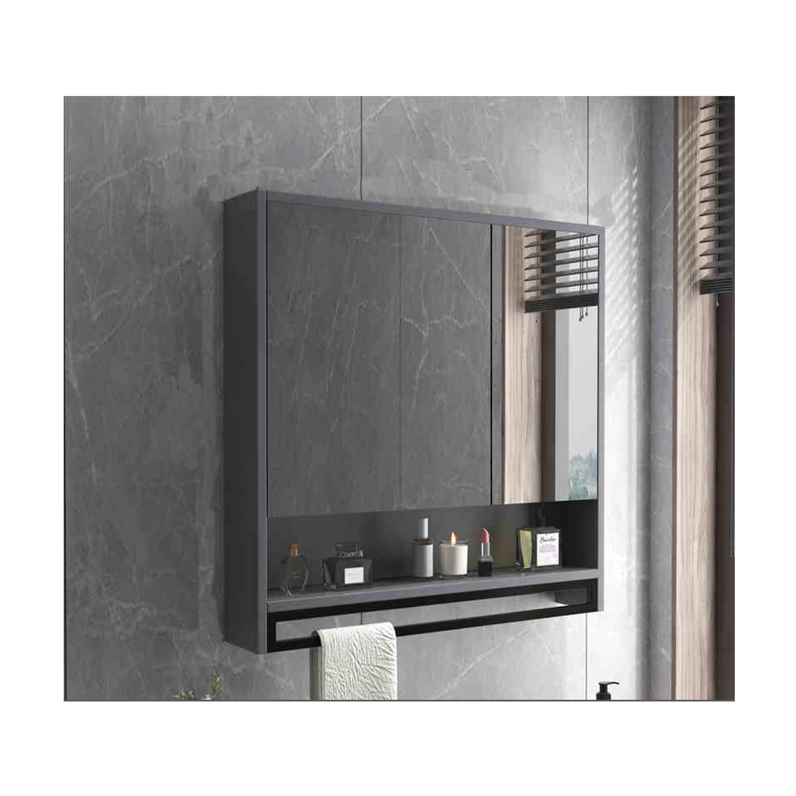 BKSXSOP Wall-Mounted Bathroom Mirror Cabinet, Gray Storage nizer with Internal Space for Toiletries & Medications, 60cm/23.6in - Stylish Functional Design