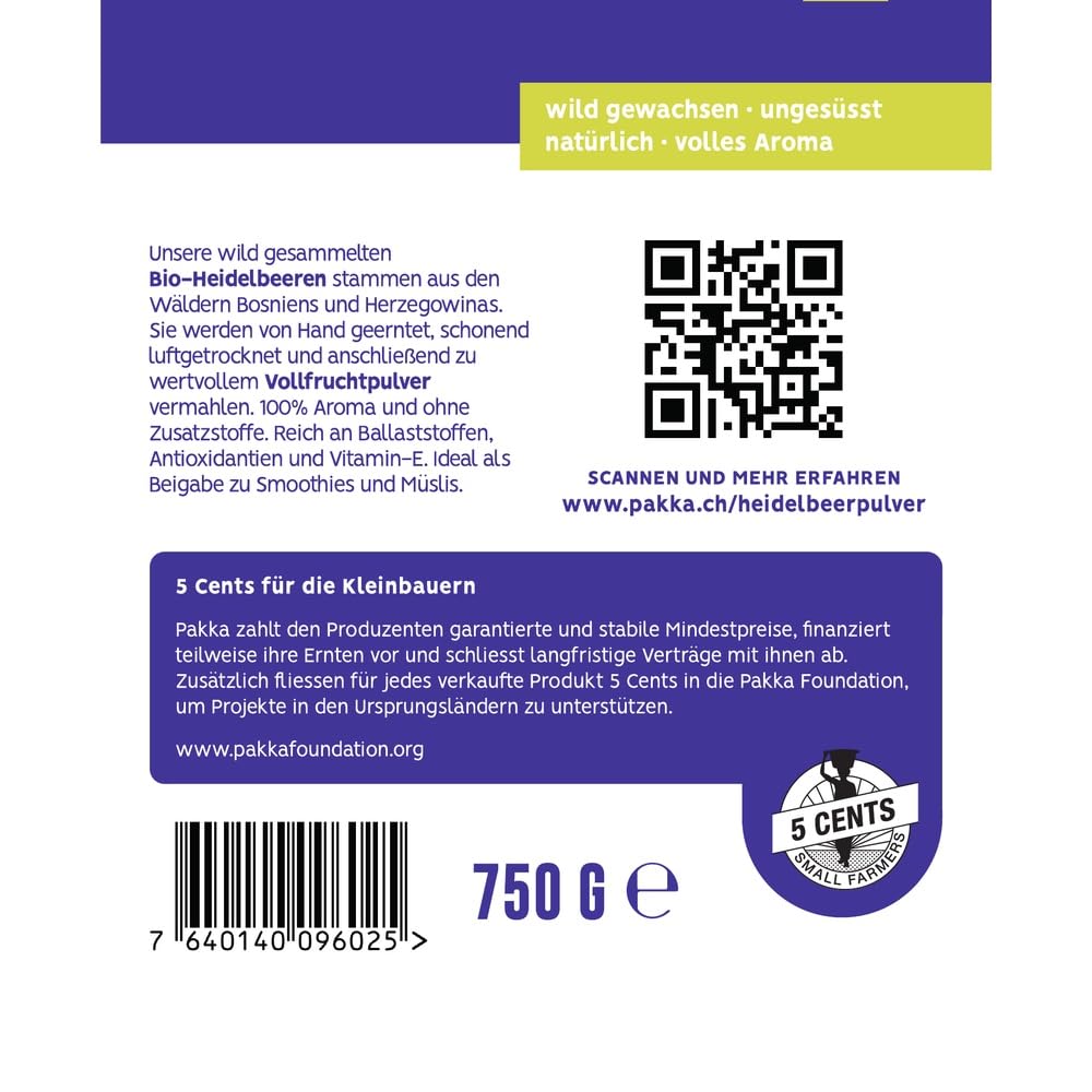 AKKA – Poudre de myrtilles bio, naturelle et non traitée, crue, douce et friable, sans soufre ajouté, issue de petits producteurs des Balkans, végétalienne (750 g)