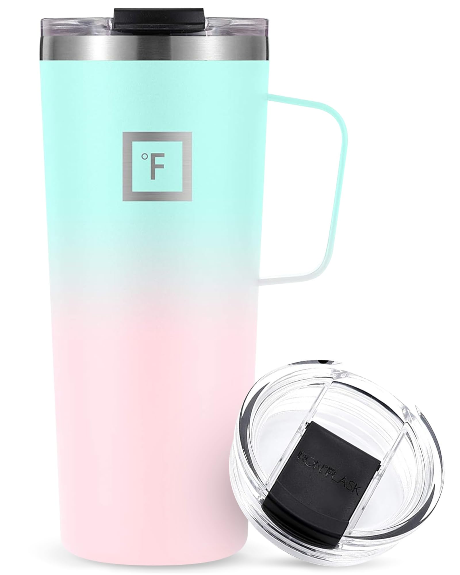 IRON °FLASK Grip Novelty Coffee Mug - Leak Proof, Vacuum Insulated Stainless Steel Bottle, Double Walled, Thermo Travel, Hot Cold, Water Metal Canteen - Bubble Gum, 24 Oz - Classic Bottom