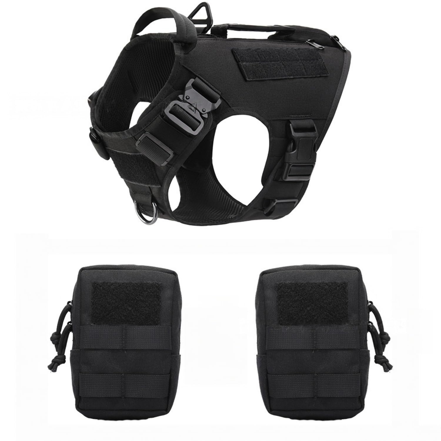 Arnés Táctico para Perros de Alta Resistencia, Antitirones para Perros Medianos y Grandes, Chaleco Ajustable con Asa Acolchada y Malla Transpirable para Entrenamiento, Caza y Paseo,Negro,M