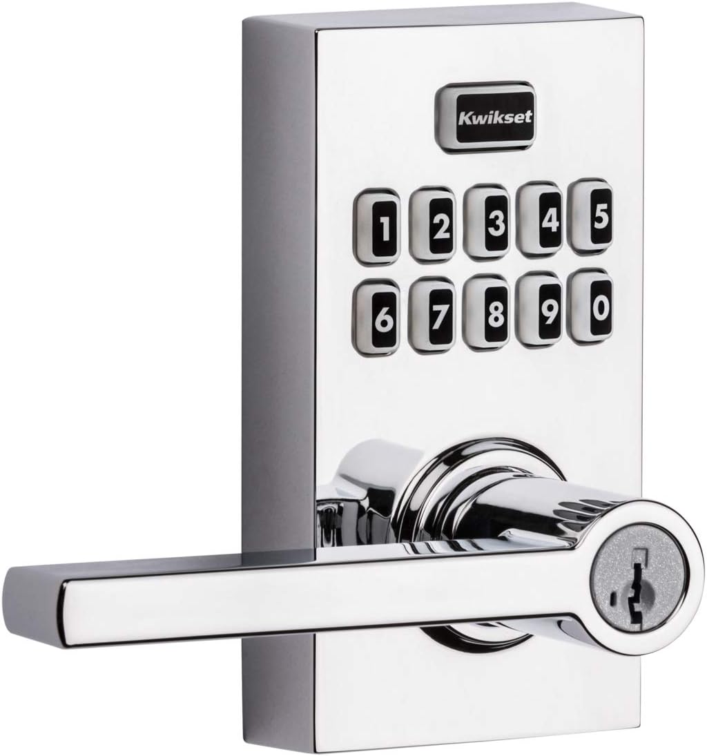 Kwikset 99170-005 SmartCode 917 Keyless Entry Contemporary Residential Keypad Electronic Lever Lock Deadbolt Alternative with Halifax Door Handle and SmartKey Security, Polished Chrome Kwikset 99170-005 SmartCode 917 Keyless Entry Contemporary Residential Keypad Electronic Lever Lock Deadbolt Alternative with Halifax Door Handle and SmartKey Security, Polished Chrome