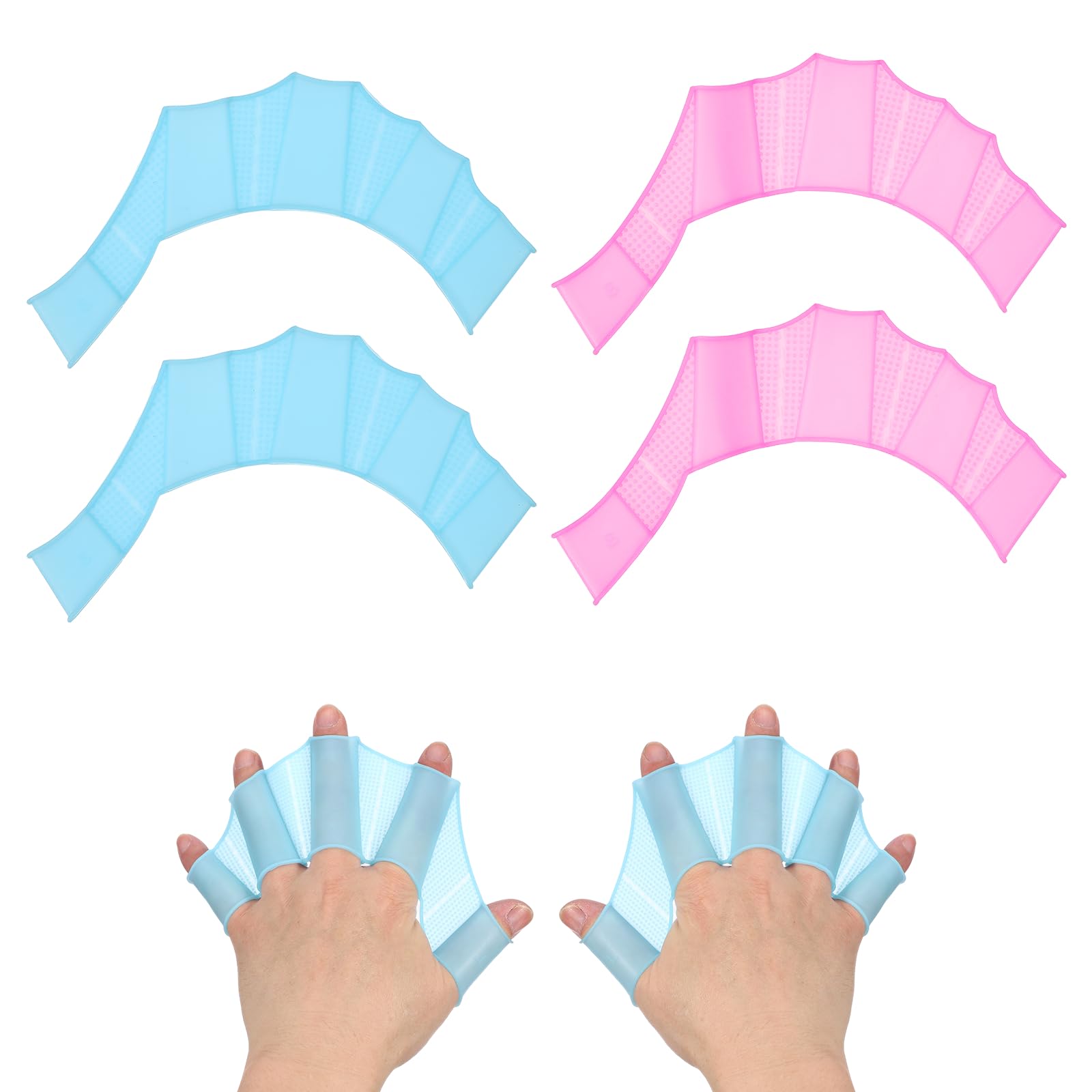 YELARXI Silicone Swimming Gloves, Webbed Gloves for Swimming Half-Finger Frog Type Water Resistance Gear Swim Fins For (Aquatic Training/Surfing/Snorkeling), 8 x 6" & 2 Pair & Blue/Pink