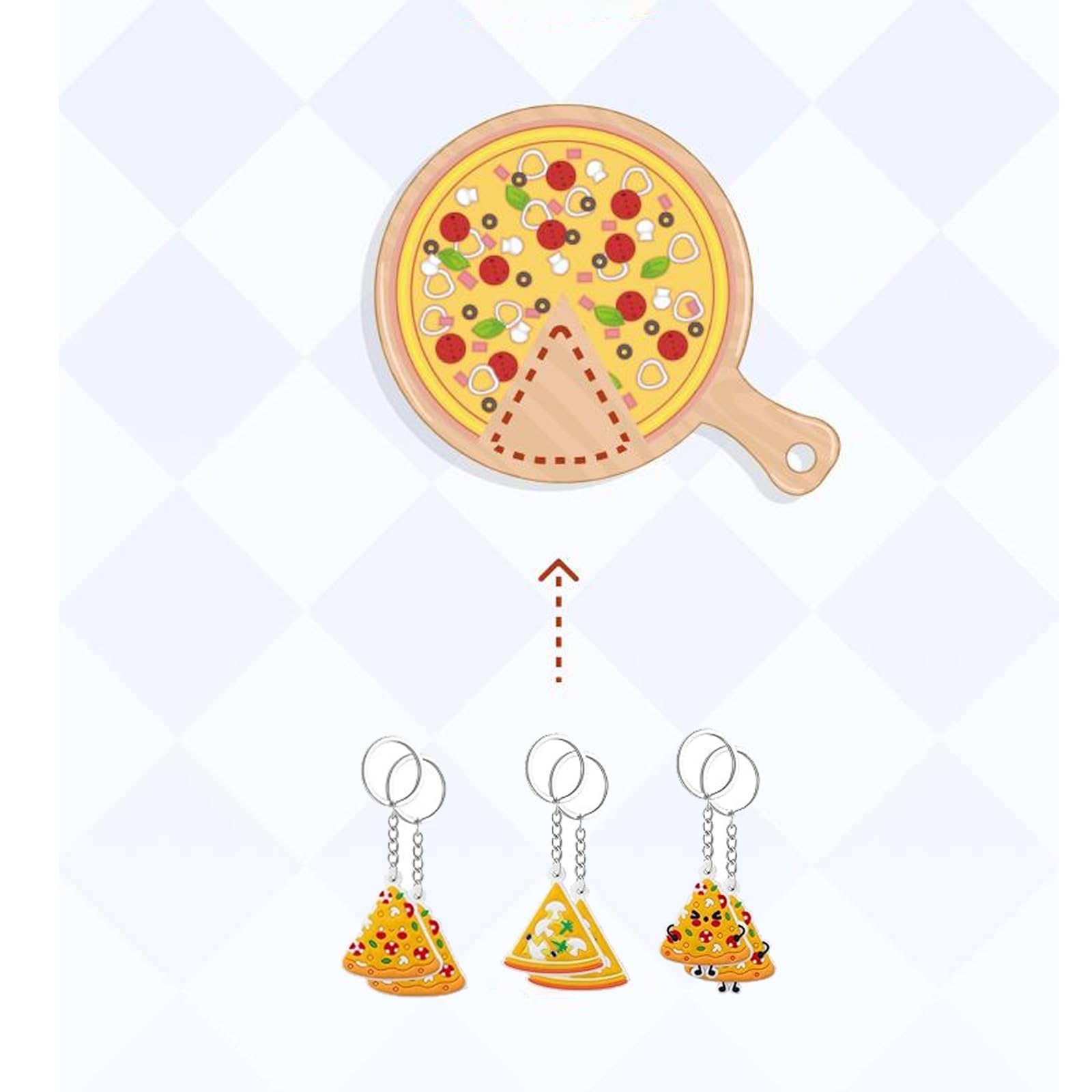 EVKILKJS 24 Pcs Pizza Keychains Creative Interesting Food Keychain Pizza Birthday Party Supplies Resin Pizza Keyring Pendant for Pizza Lovers Party Gifts