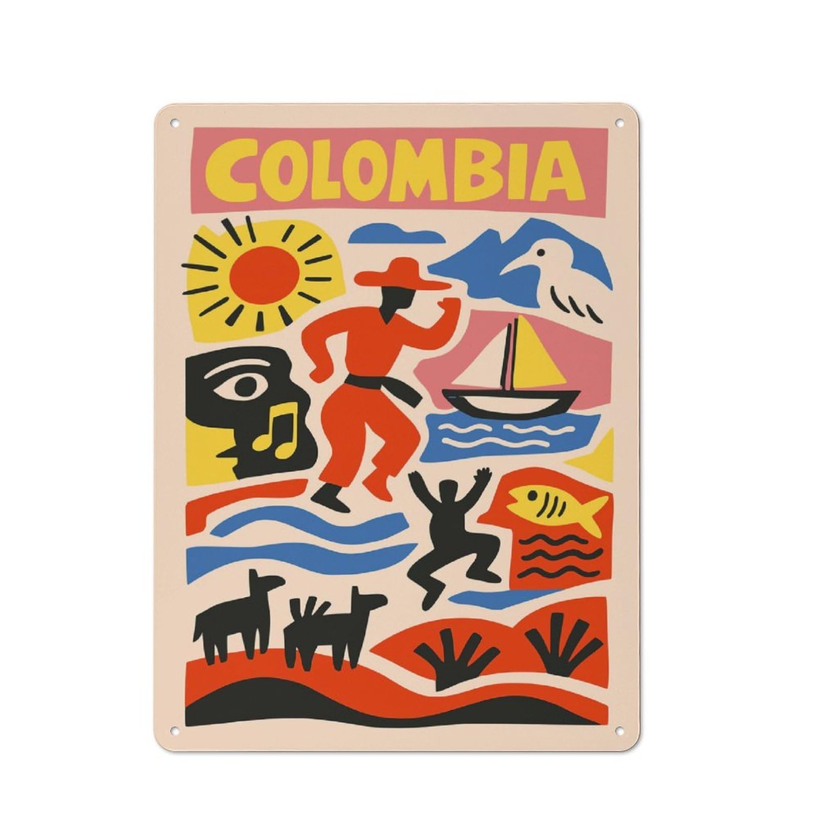 Junmoney Style-6 Vibrant Colombia Travel Vintage Tin Sign 40X30cm For Garage Wall, For Everyday Room Decor With A Vintage Look