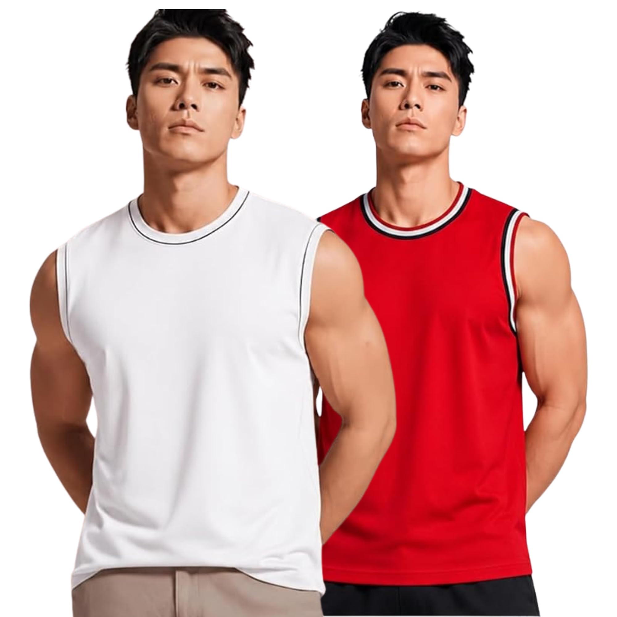 Men's Sleeveless T-Shirt | Premium Cotton Blend Crew Neck Tank Top | Stylish Casual, Sports & Gym Wear Solid Vest Pack 2-image-34