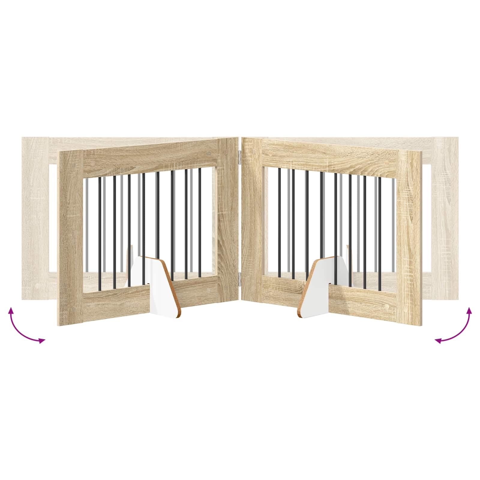 Mangloder - Portería plegable para perros con soporte, 2 piezas de roble Sonoma, material de madera, 160,5 cm de longitud total, plegable, interior, piso, rueda libre segura para perros, cachorros