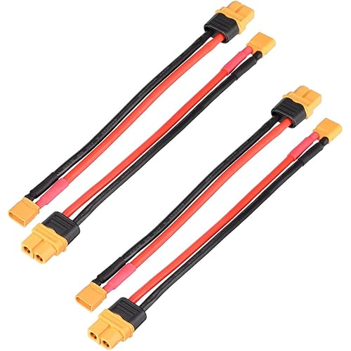XT60 to XT30 Adapter 4 Pieces 12AWG XT60 Female to XT30 Male Connector Cable for RC Lipo Battery Drone(6Inches)