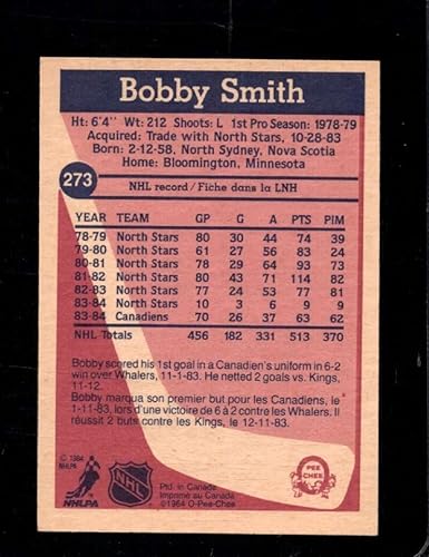 Miniatura 2 de 1984-85 O-PEE-CHEE #273 BOBBY SMITH EXMT CANADIENS