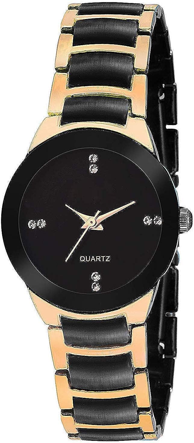 SELLORIA Analogue Tremedous Round Black Dial Latest Generation Stainless Steel Linked Chain Black and Silver Strap Stylish Wrist Watch for Women and Girls, Pack of 1