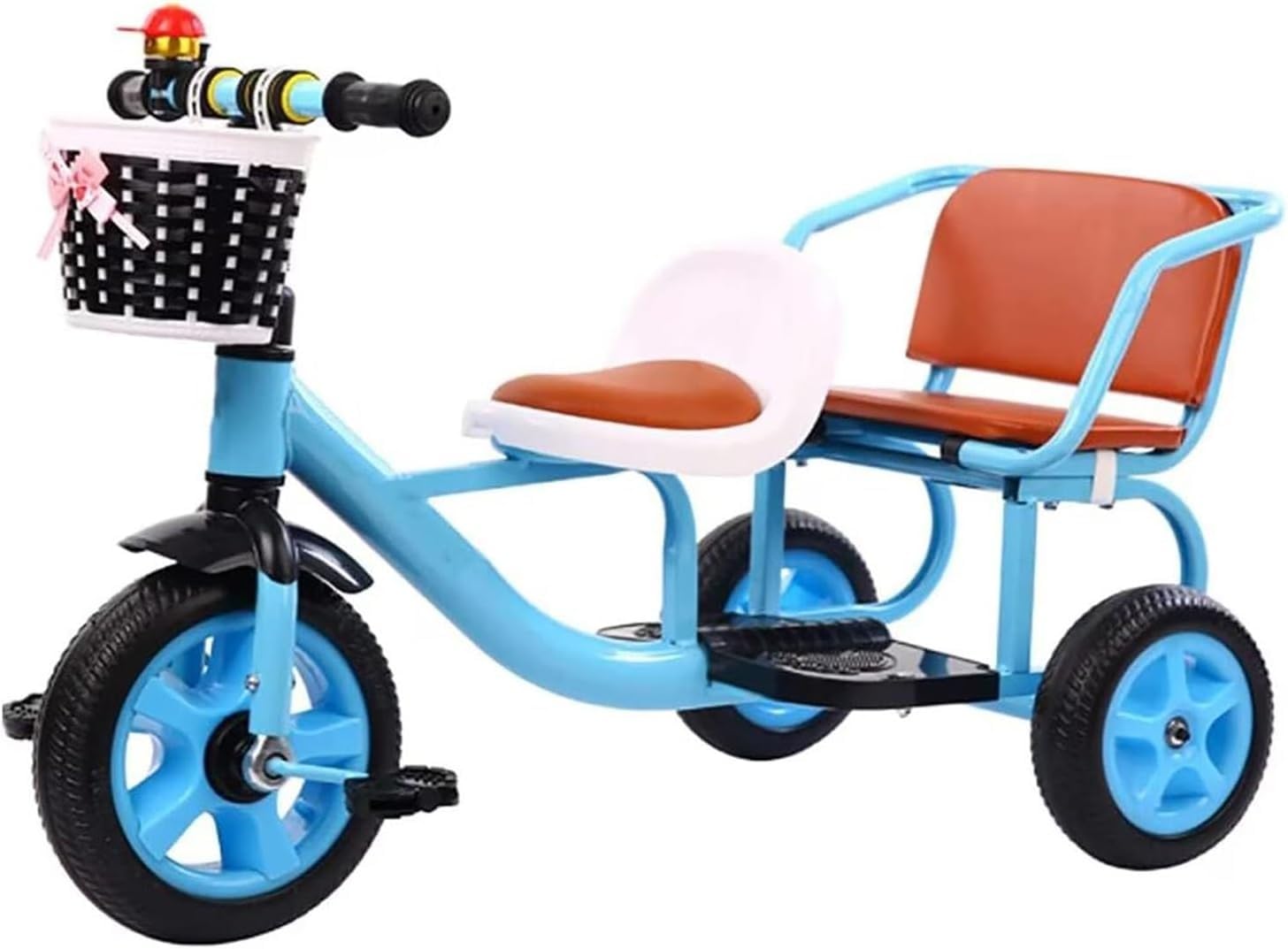 Double Seat Children Tricycle with Back Storage Basket - Perfect Multifunction Trike for Two Ages 1-6 Years Old Over 1 Year Girl Gifts(Blue)
