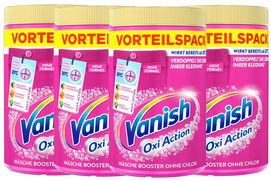 Vanish Oxi Action Pulver Pink – 4 x 1,65 kg – Fleckenentferner und Wäsche-Booster Pulver ohne Chlor – Für bunte Wäsche