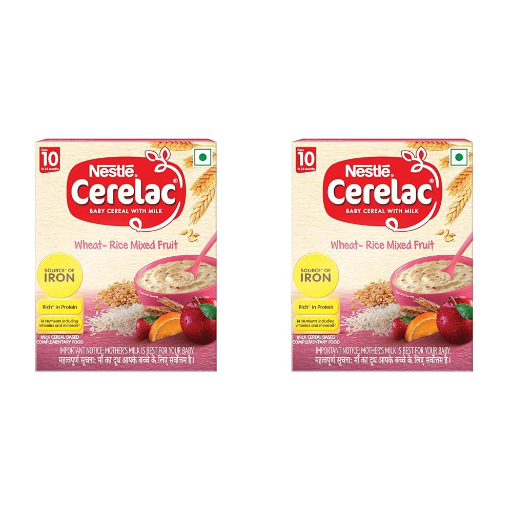Baby Food Cereal | Wheat Rice Mixed Fruit for 10 to 24 Months Baby | Source of Iron & Protein | Instant Cereal | 600g (Pack of 2)
